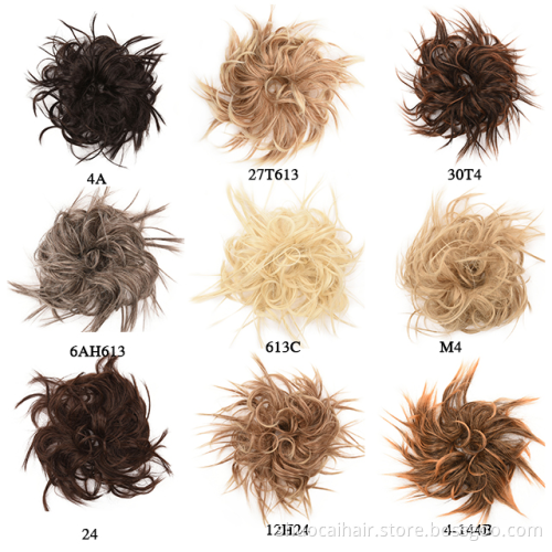 Wholesale Synthetic Chignon Messy Scrunchie Elastic Band Hair Bun Straight Hairpiece Fake Hair High Temperature Fiber Natural